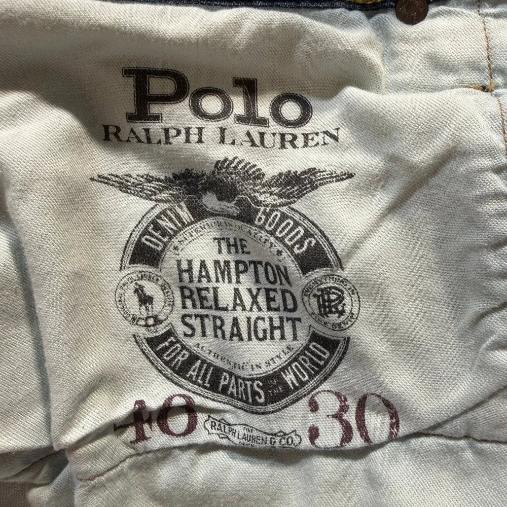 Polo Ralph Lauren Jeans Mens 48x30 Blue Hampton Relaxed Straight Faded Whiskers